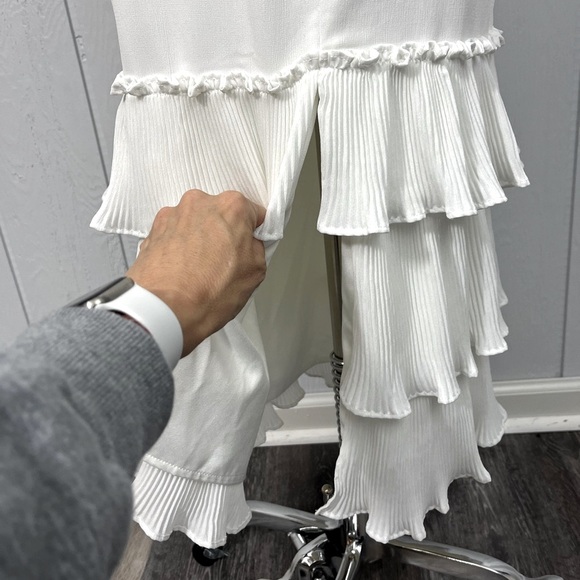 Elle Zeitoune - white tie strap midi ruffled kick-pleat party dress - Small - Picture 9 of 15